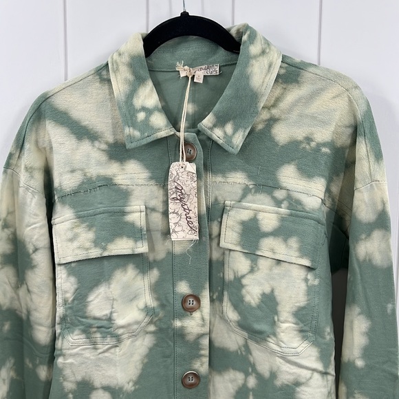 191. Mystree Shacket Bleached Design Green/Cream Top NWT - Picture 6 of 12